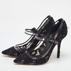 Pre Owned Dolce & Gabbana Black Lace and PVC Mary Jane Pumps Size 38