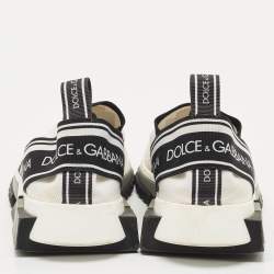 Pre Owned Dolce & Gabbana Black/White Knit Fabric Sorrento Slip On Sneakers Size 36