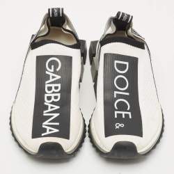 Pre Owned Dolce & Gabbana Black/White Knit Fabric Sorrento Slip On Sneakers Size 36