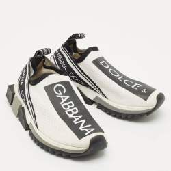 Pre Owned Dolce & Gabbana Black/White Knit Fabric Sorrento Slip On Sneakers Size 36