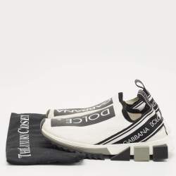 Pre Owned Dolce & Gabbana Black/White Knit Fabric Sorrento Slip On Sneakers Size 36