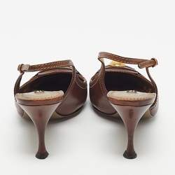 Pre Owned Dolce & Gabbana Brown Leather Logo Pointed Toe Slingback Pumps Size 38