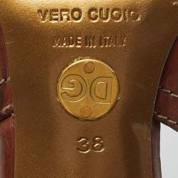 Pre Owned Dolce & Gabbana Brown Leather Logo Pointed Toe Slingback Pumps Size 38