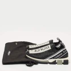 Pre Owned Dolce & Gabbana Black/White Knit Fabric Crystal Embellished Sorrento Slip On Sneakers Size 38.5