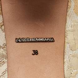 Pre Owned Dolce & Gabbana Gold/White Brocade Fabric Crystal Embellished Mary Jane Pumps Size 38
