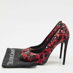 Pre Owned Dolce & Gabbana Red/Black Sequins Round Toe Pumps Size 36