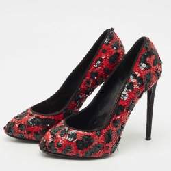 Pre Owned Dolce & Gabbana Red/Black Sequins Round Toe Pumps Size 36