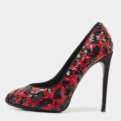 Pre Owned Dolce & Gabbana Red/Black Sequins Round Toe Pumps Size 36