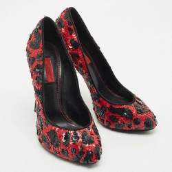 Pre Owned Dolce & Gabbana Red/Black Sequins Round Toe Pumps Size 36