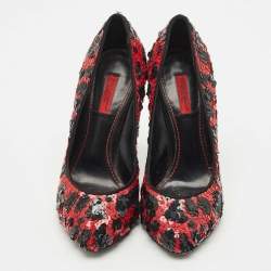 Pre Owned Dolce & Gabbana Red/Black Sequins Round Toe Pumps Size 36