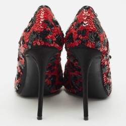 Pre Owned Dolce & Gabbana Red/Black Sequins Round Toe Pumps Size 36