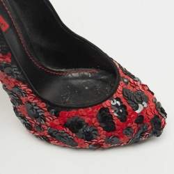 Pre Owned Dolce & Gabbana Red/Black Sequins Round Toe Pumps Size 36