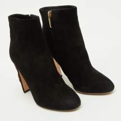 Pre Owned Dolce & Gabbana Black Suede Crystal Embellished Heel Ankle Boots Size 38