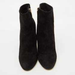 Pre Owned Dolce & Gabbana Black Suede Crystal Embellished Heel Ankle Boots Size 38