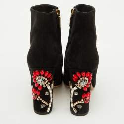 Pre Owned Dolce & Gabbana Black Suede Crystal Embellished Heel Ankle Boots Size 38