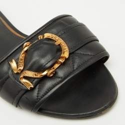 Pre Owned Dolce & Gabbana Black Leather Devotion Buckle Flat Slide Sandals Size 39