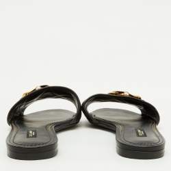 Pre Owned Dolce & Gabbana Black Leather Devotion Buckle Flat Slide Sandals Size 39