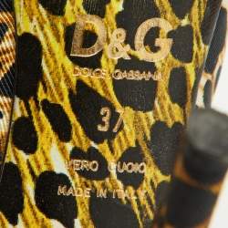 Pre Owned Dolce & Gabbana Black/Brown Leopard Print Fabric Platform Peep Toe Pumps Size 37