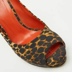 Pre Owned Dolce & Gabbana Black/Brown Leopard Print Fabric Platform Peep Toe Pumps Size 37