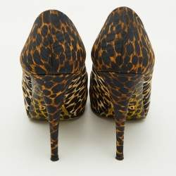 Pre Owned Dolce & Gabbana Black/Brown Leopard Print Fabric Platform Peep Toe Pumps Size 37