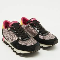 Pre Owned Dolce & Gabbana Multicolor Glitter, Patent Leather and Suede Low Top Sneakers Size 38