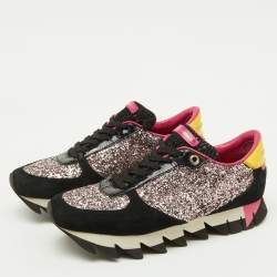 Pre Owned Dolce & Gabbana Multicolor Glitter, Patent Leather and Suede Low Top Sneakers Size 38