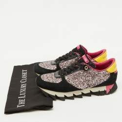 Pre Owned Dolce & Gabbana Multicolor Glitter, Patent Leather and Suede Low Top Sneakers Size 38