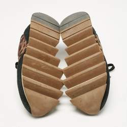 Pre Owned Dolce & Gabbana Multicolor Leopard Print Canvas and Patent Leather Lace Up Sneakers Size 36