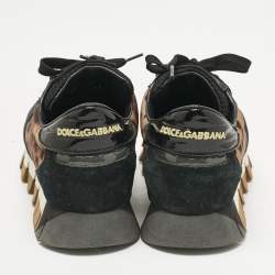 Pre Owned Dolce & Gabbana Multicolor Leopard Print Canvas and Patent Leather Lace Up Sneakers Size 36