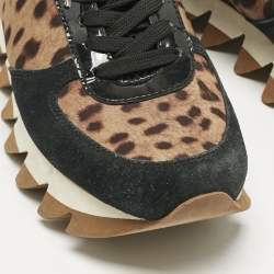 Pre Owned Dolce & Gabbana Multicolor Leopard Print Canvas and Patent Leather Lace Up Sneakers Size 36