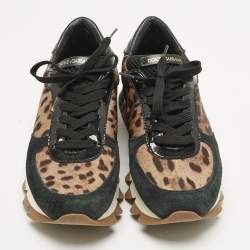 Pre Owned Dolce & Gabbana Multicolor Leopard Print Canvas and Patent Leather Lace Up Sneakers Size 36