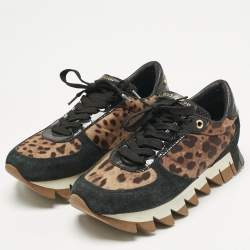 Pre Owned Dolce & Gabbana Multicolor Leopard Print Canvas and Patent Leather Lace Up Sneakers Size 36