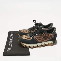Pre Owned Dolce & Gabbana Multicolor Leopard Print Canvas and Patent Leather Lace Up Sneakers Size 36
