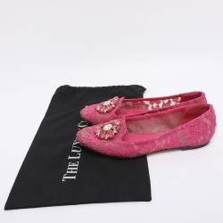Pre Owned Dolce & Gabbana Pink Lace Crystal Embellished Taormina Ballet Flats Size 38