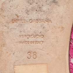 Pre Owned Dolce & Gabbana Pink Lace Crystal Embellished Taormina Ballet Flats Size 38