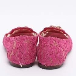 Pre Owned Dolce & Gabbana Pink Lace Crystal Embellished Taormina Ballet Flats Size 38