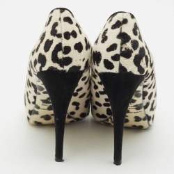 Pre Owned Dolce & Gabbana Black/White Leopard Print Calfhair Peep Toe Pumps Size 39