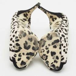 Pre Owned Dolce & Gabbana Black/White Leopard Print Calfhair Peep Toe Pumps Size 39