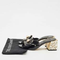Pre Owned Dolce & Gabbana Black Patent Leather Crystal Embellished Slide Sandals Size 36.5
