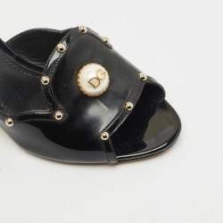 Pre Owned Dolce & Gabbana Black Patent Leather Crystal Embellished Slide Sandals Size 36.5