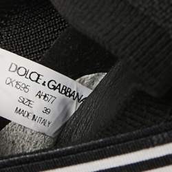 Pre Owned Dolce & Gabbana Black/White Knit Fabric Sorrento Slip On Sneakers Size 39