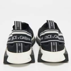 Pre Owned Dolce & Gabbana Black/White Knit Fabric Sorrento Slip On Sneakers Size 39