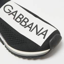 Pre Owned Dolce & Gabbana Black/White Knit Fabric Sorrento Slip On Sneakers Size 39