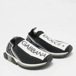 Pre Owned Dolce & Gabbana Black/White Knit Fabric Sorrento Slip On Sneakers Size 39