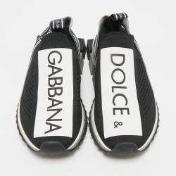 Pre Owned Dolce & Gabbana Black/White Knit Fabric Sorrento Slip On Sneakers Size 39