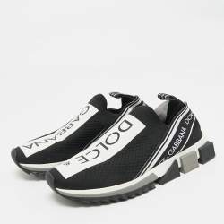 Pre Owned Dolce & Gabbana Black/White Knit Fabric Sorrento Slip On Sneakers Size 39