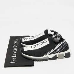 Pre Owned Dolce & Gabbana Black/White Knit Fabric Sorrento Slip On Sneakers Size 39