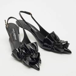 Pre Owned Dolce & Gabbana Black Patent Leather Slingback Pumps Size 38.5