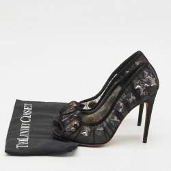 Pre Owned Dolce & Gabbana Black Lace Crystal Embellished Open Toe Pumps Size 38