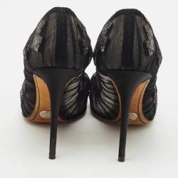 Pre Owned Dolce & Gabbana Black Lace Crystal Embellished Open Toe Pumps Size 38